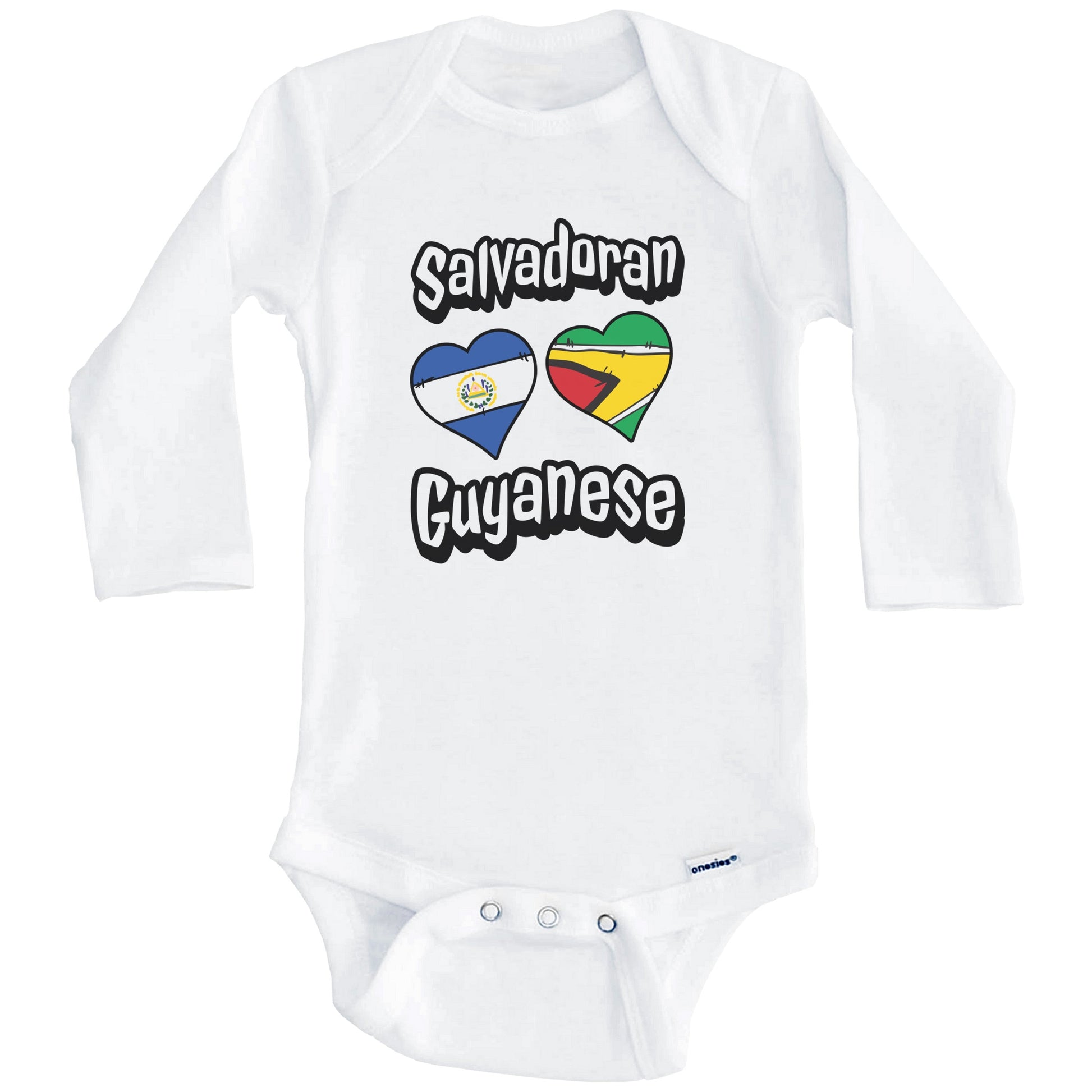 Salvadoran Guyanese Flag Heart Combo El Salvador Guyana Baby Bodysuit (Long Sleeves)