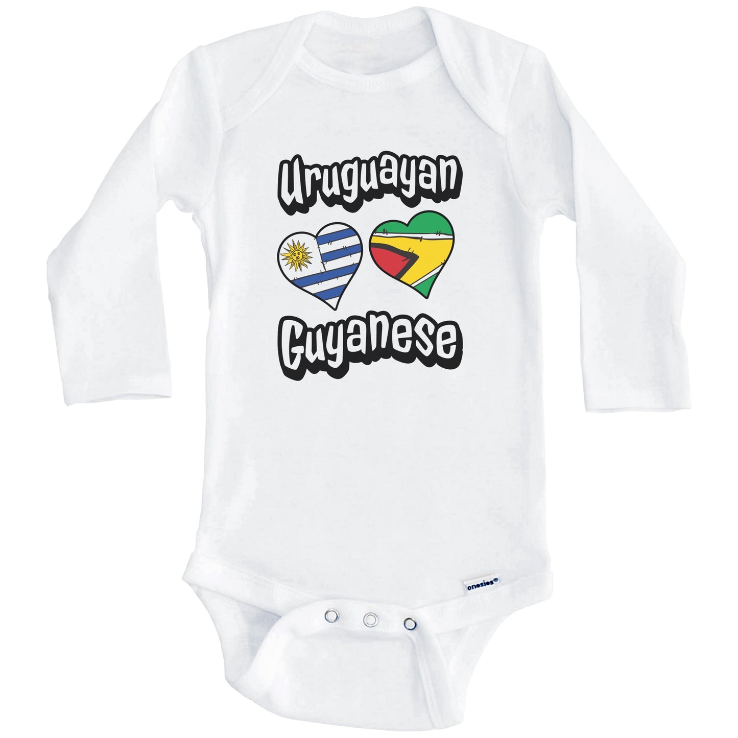 Uruguayan Guyanese Flag Heart Combo Uruguay Guyana Baby Bodysuit (Long Sleeves)