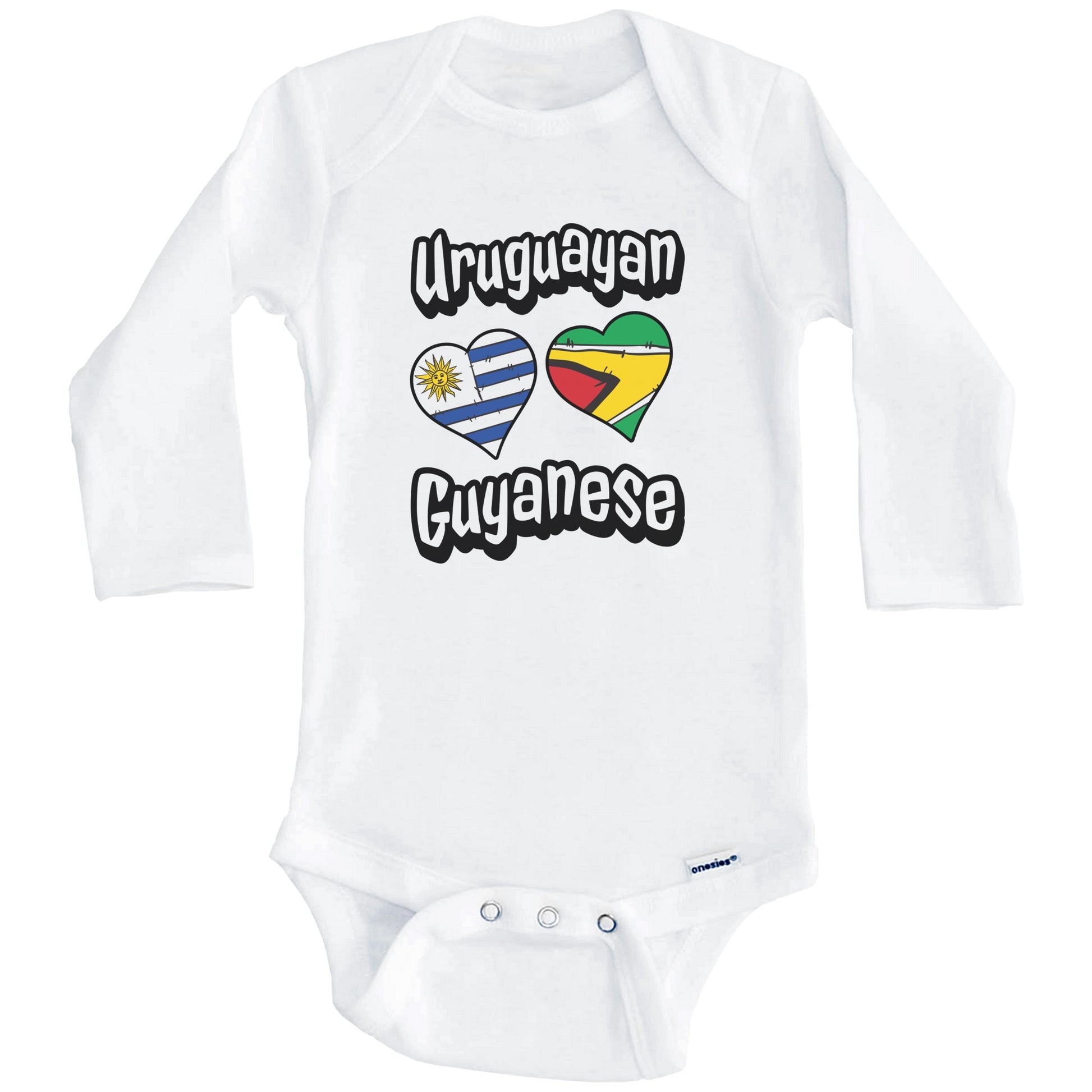 Uruguayan Guyanese Flag Heart Combo Uruguay Guyana Baby Bodysuit (Long Sleeves)