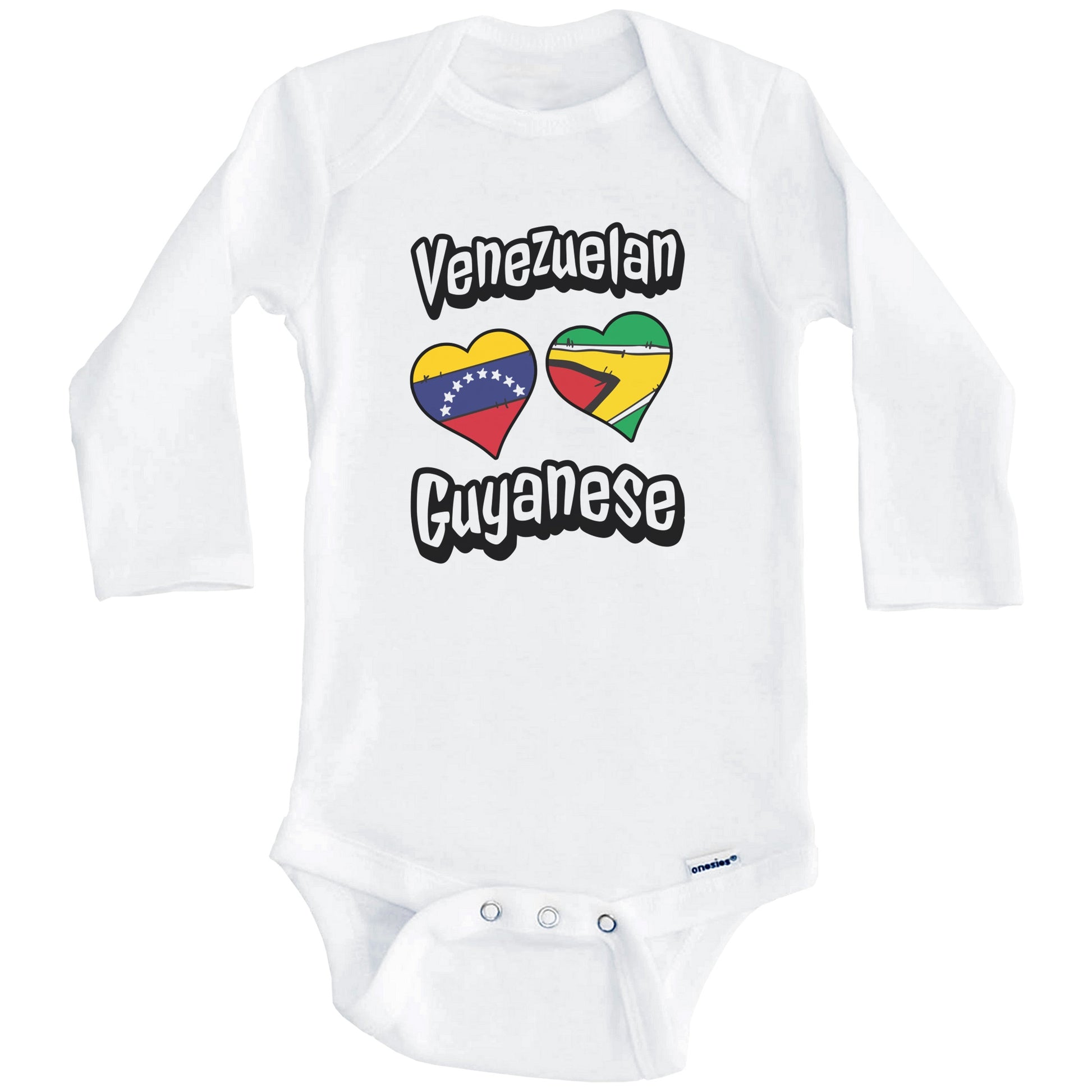Venezuelan Guyanese Flag Heart Combo Venezuela Guyana Baby Bodysuit (Long Sleeves)