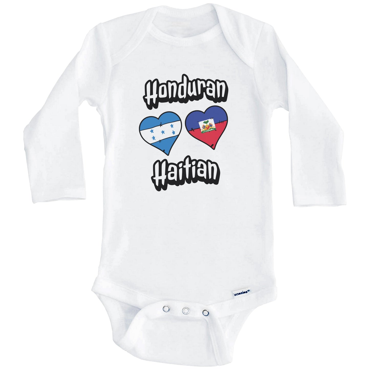 Honduran Haitian Flag Heart Combo Honduras Haiti Baby Bodysuit (Long Sleeves)