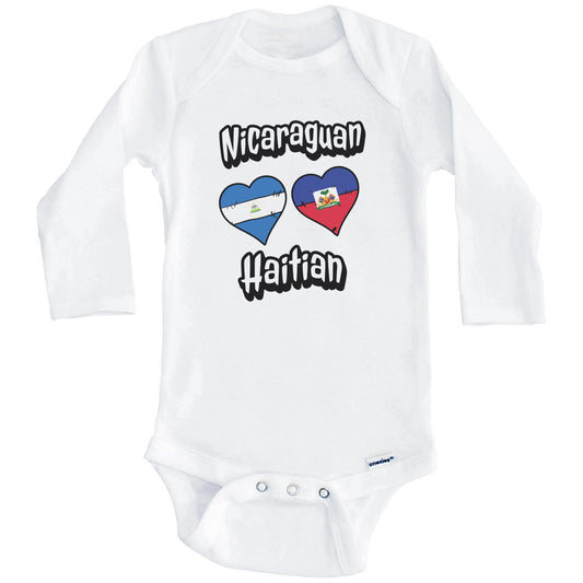 Nicaraguan Haitian Flag Heart Combo Nicaragua Haiti Baby Bodysuit (Long Sleeves)