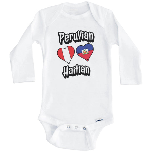 Peruvian Haitian Flag Heart Combo Peru Haiti Baby Bodysuit (Long Sleeves)