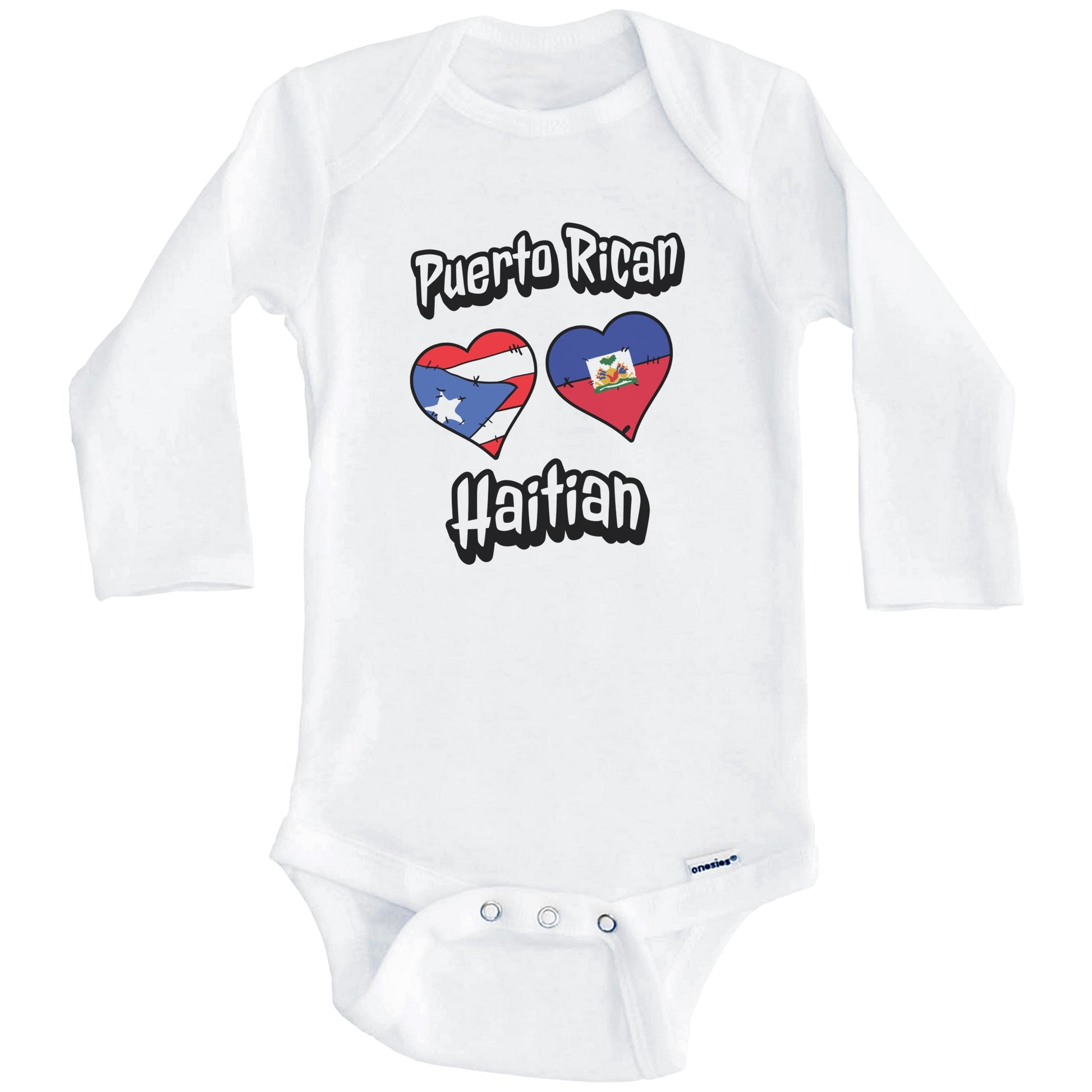 Puerto Rican Haitian Flag Heart Combo Puerto Rico Haiti Baby Bodysuit (Long Sleeves)
