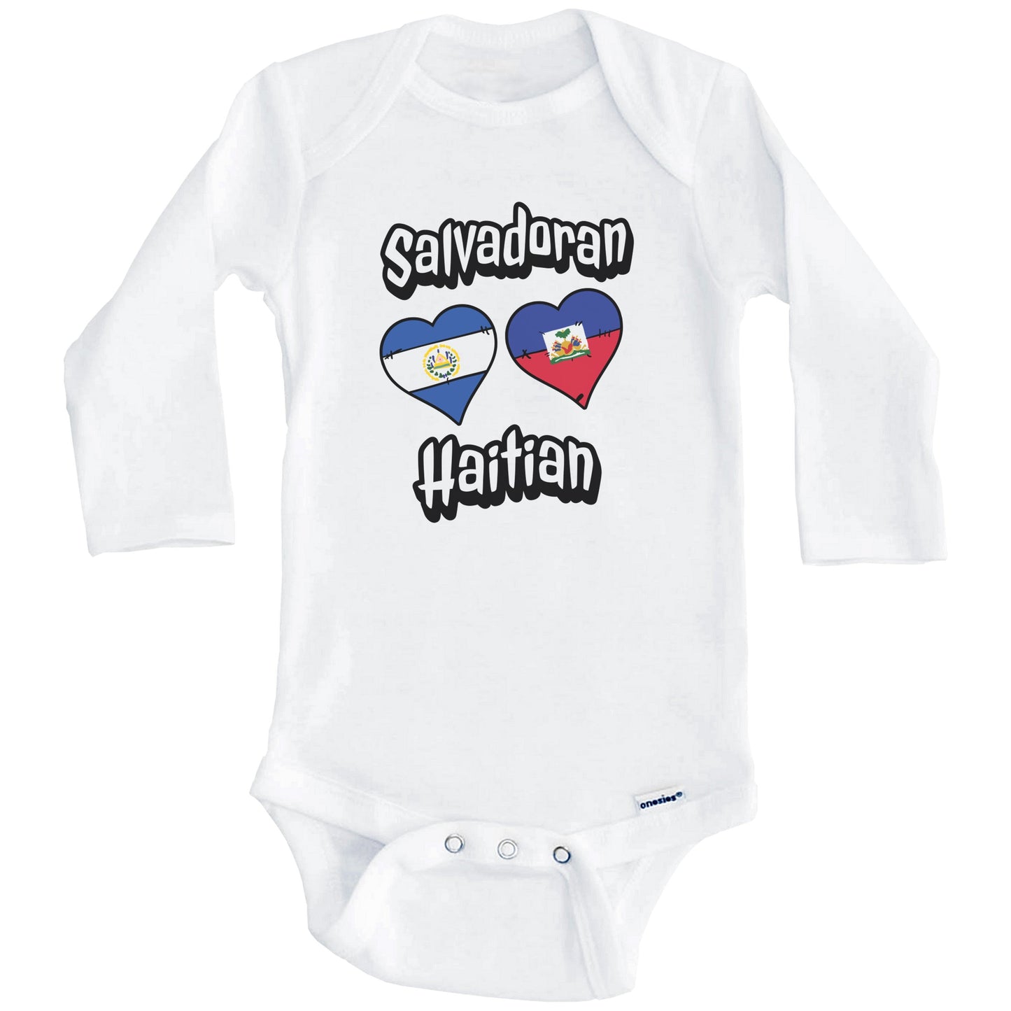 Salvadoran Haitian Flag Heart Combo El Salvador Haiti Baby Bodysuit (Long Sleeves)