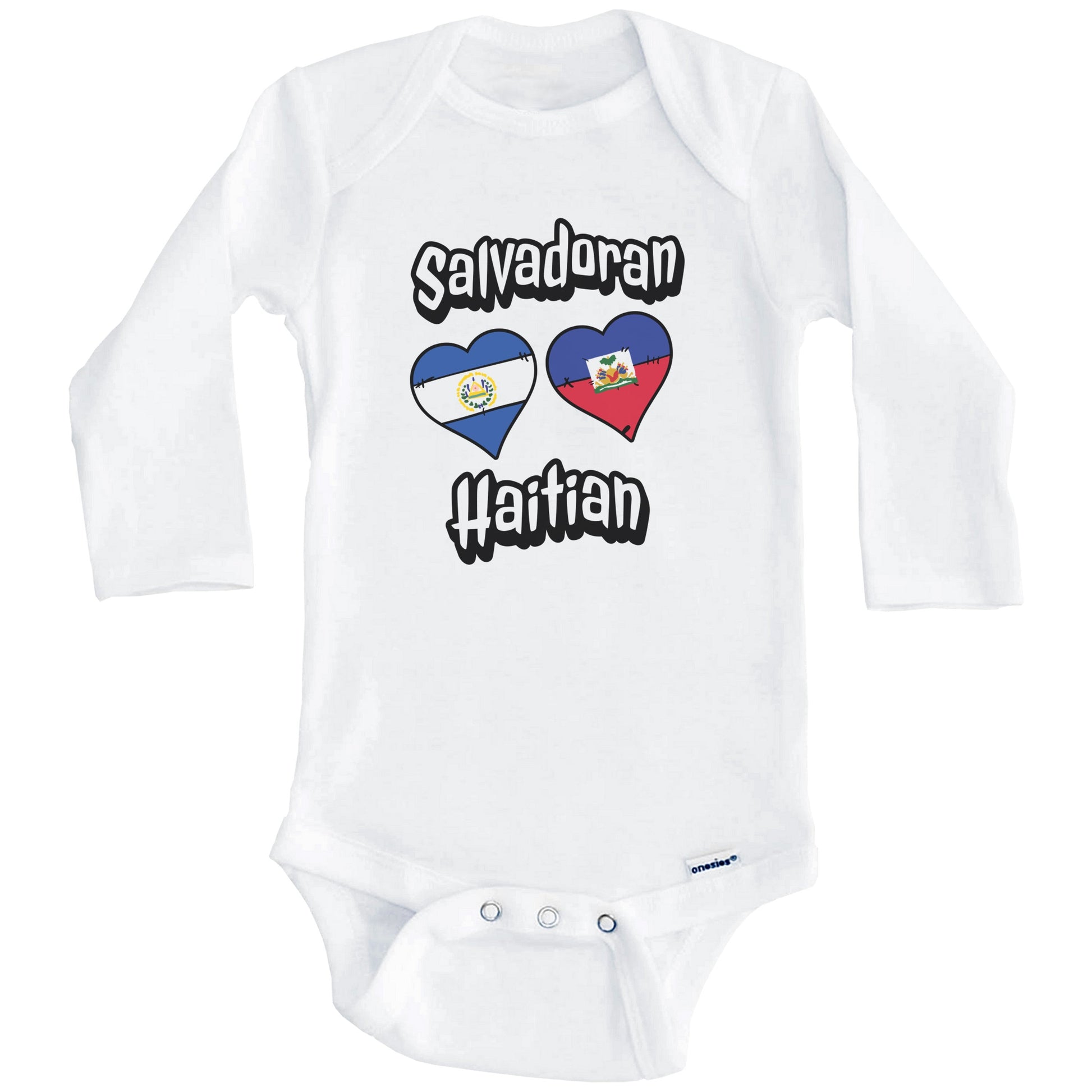 Salvadoran Haitian Flag Heart Combo El Salvador Haiti Baby Bodysuit (Long Sleeves)