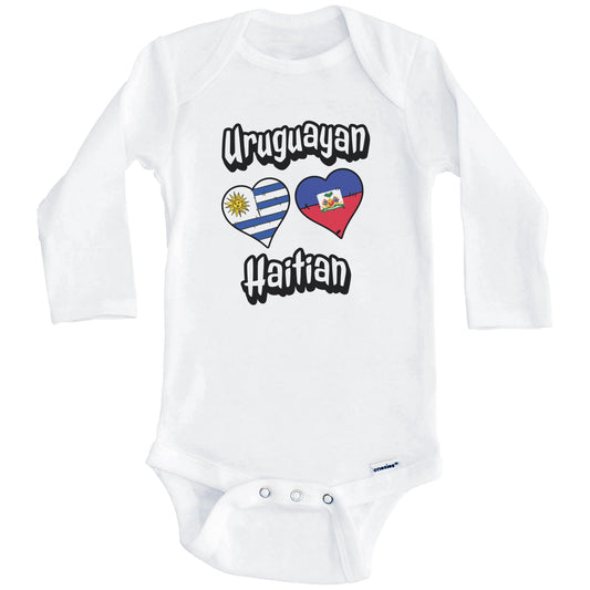 Uruguayan Haitian Flag Heart Combo Uruguay Haiti Baby Bodysuit (Long Sleeves)
