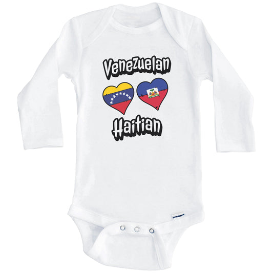 Venezuelan Haitian Flag Heart Combo Venezuela Haiti Baby Bodysuit (Long Sleeves)