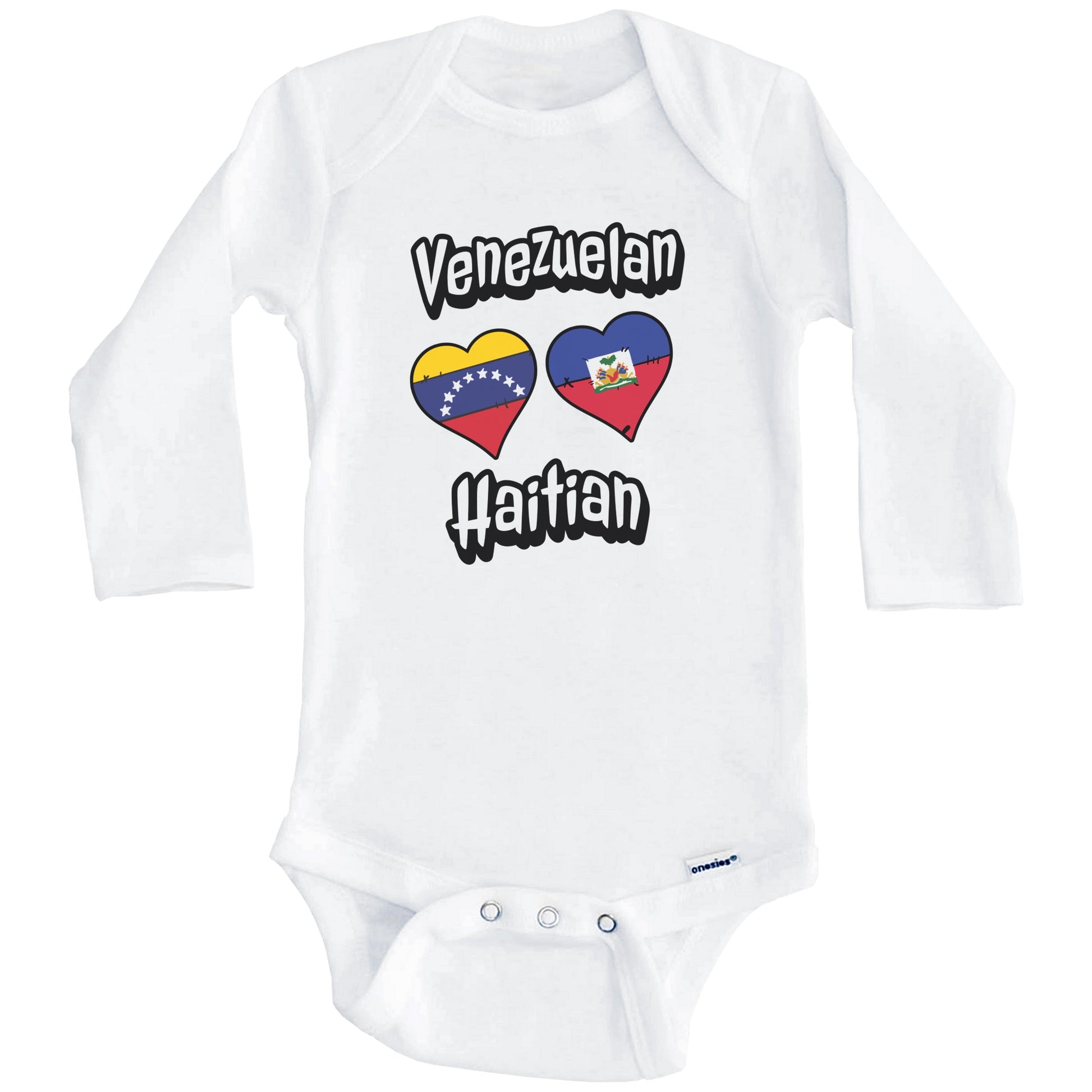 Venezuelan Haitian Flag Heart Combo Venezuela Haiti Baby Bodysuit (Long Sleeves)