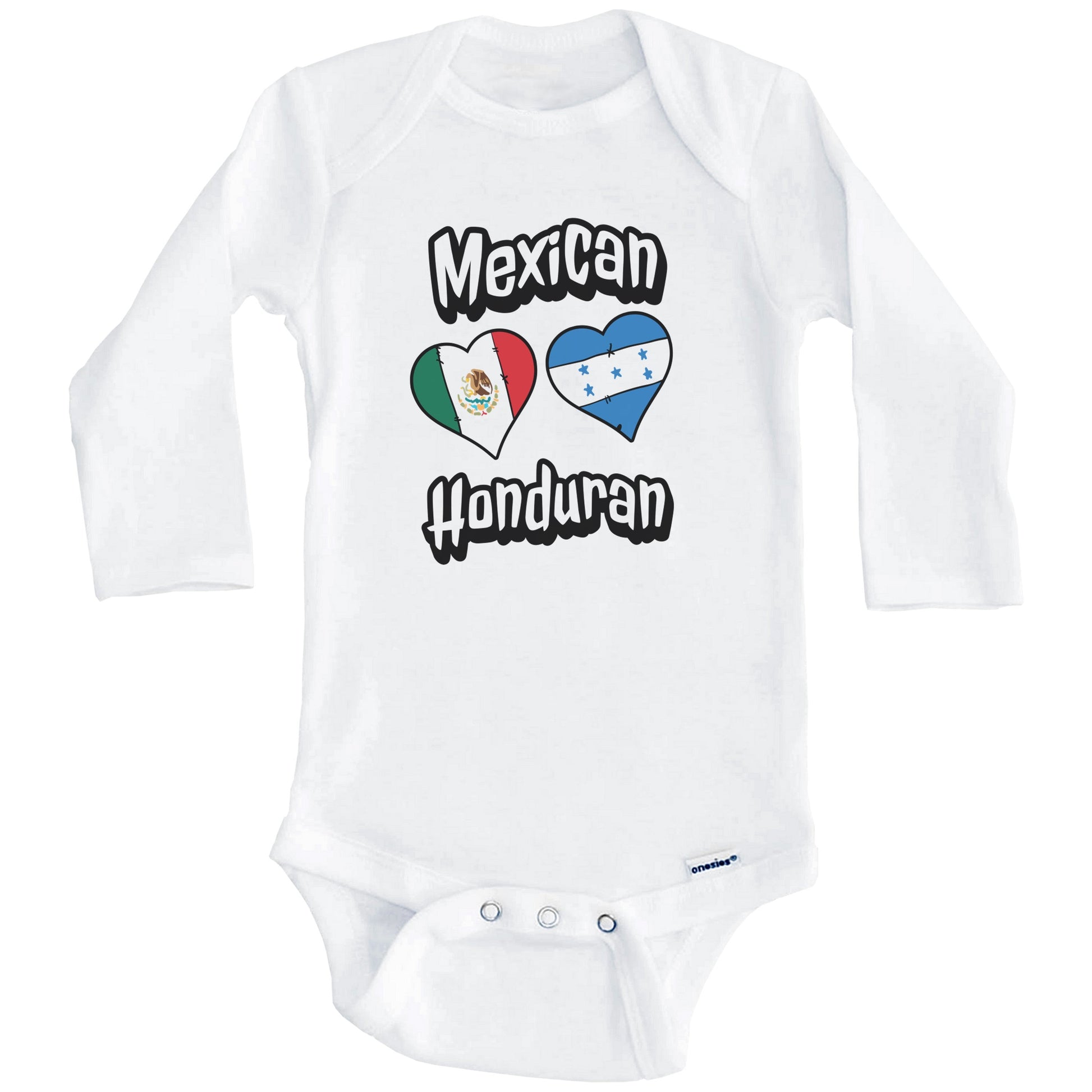 Mexican Honduran Flag Heart Combo Mexico Honduras Baby Bodysuit (Long Sleeves)