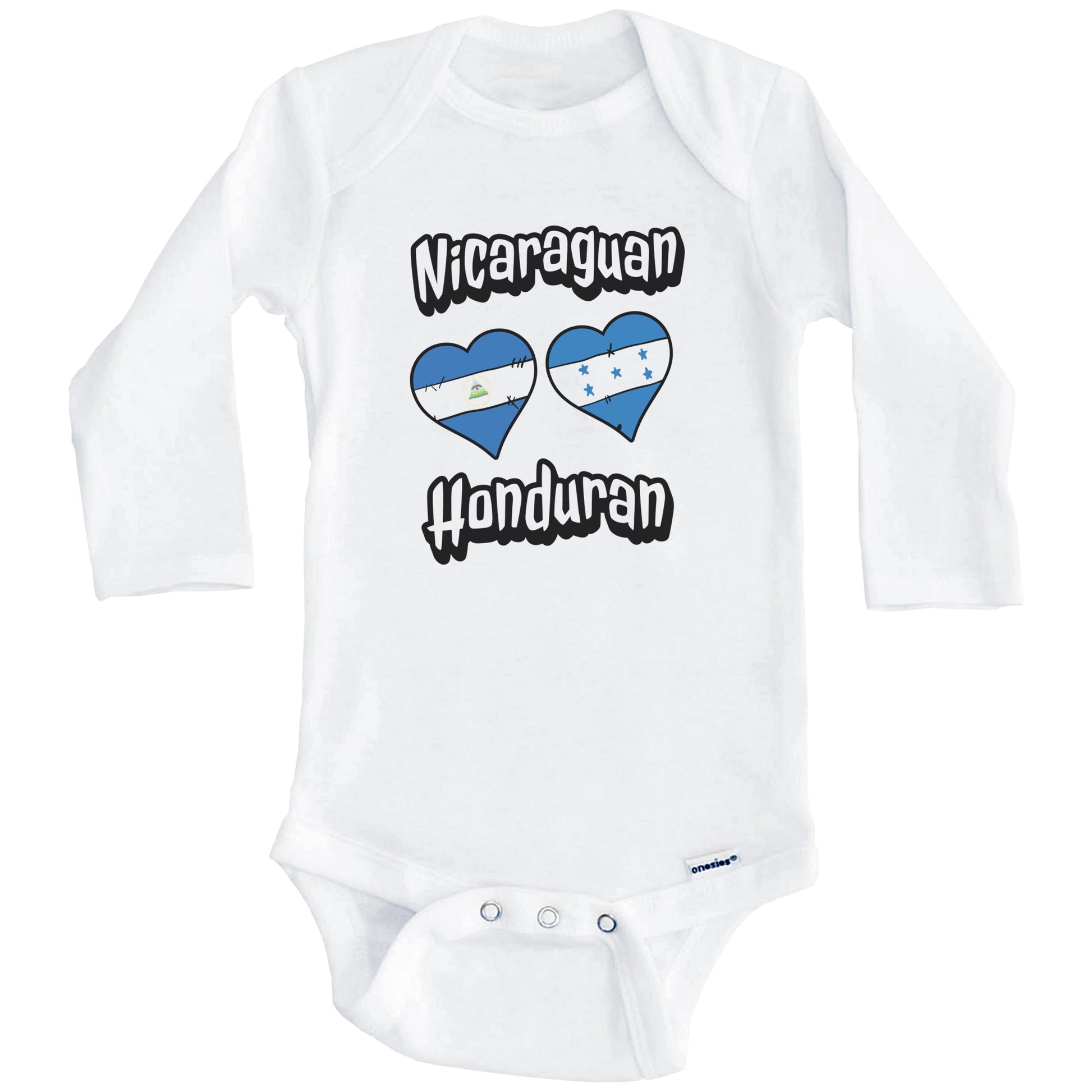 Nicaraguan Honduran Flag Heart Combo Nicaragua Honduras Baby Bodysuit (Long Sleeves)