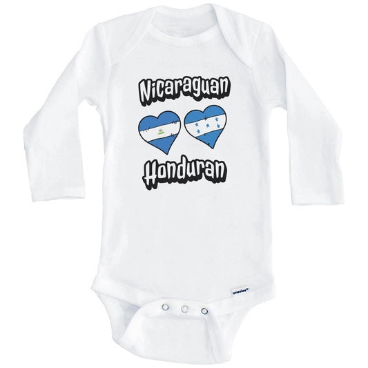 Nicaraguan Honduran Flag Heart Combo Nicaragua Honduras Baby Bodysuit (Long Sleeves)