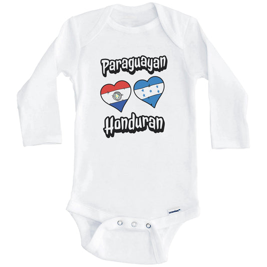 Paraguayan Honduran Flag Heart Combo Paraguay Honduras Baby Bodysuit (Long Sleeves)