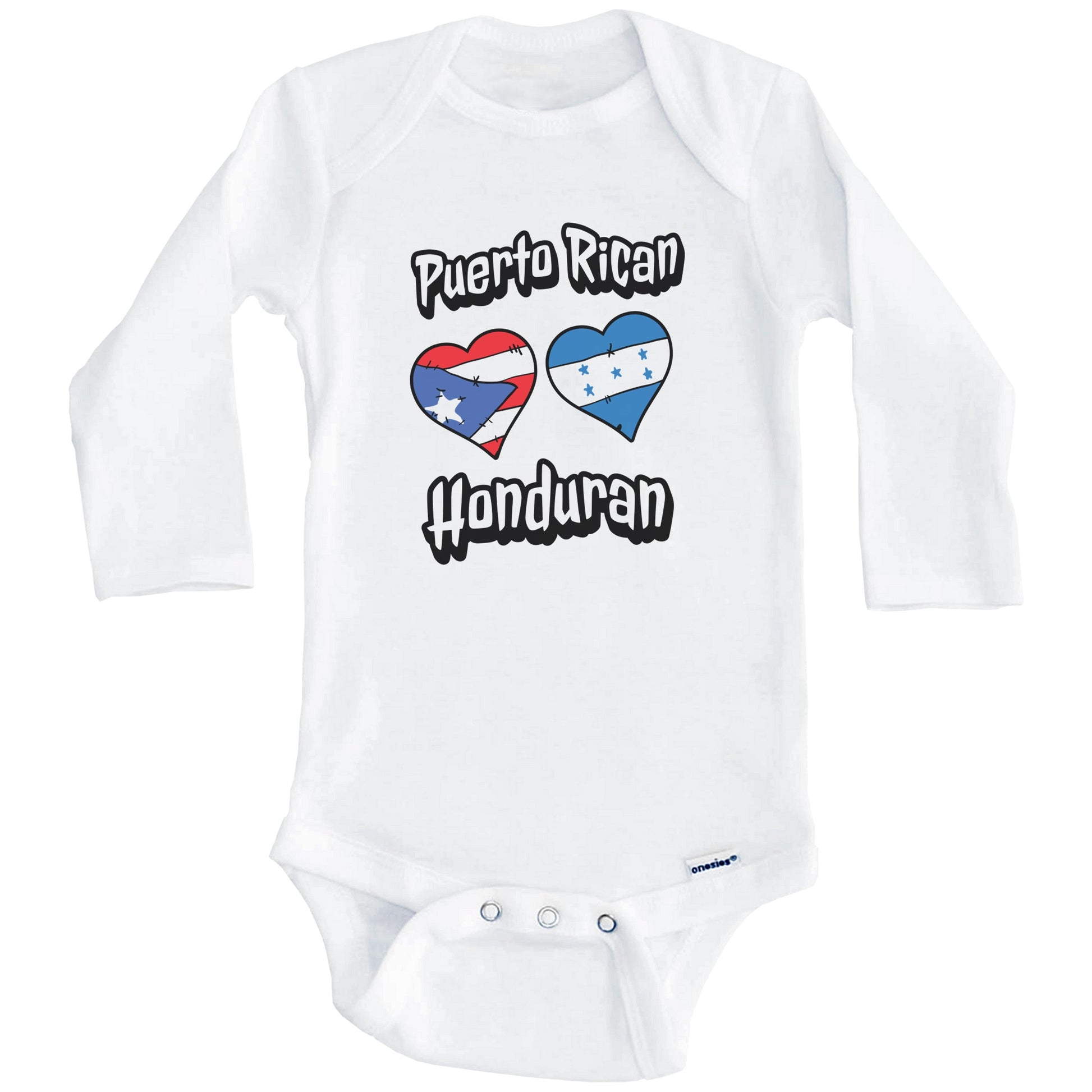 Puerto Rican Honduran Flag Heart Combo Puerto Rico Honduras Baby Bodysuit (Long Sleeves)