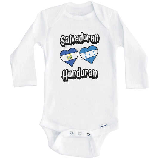 Salvadoran Honduran Flag Heart Combo El Salvador Honduras Baby Bodysuit (Long Sleeves)