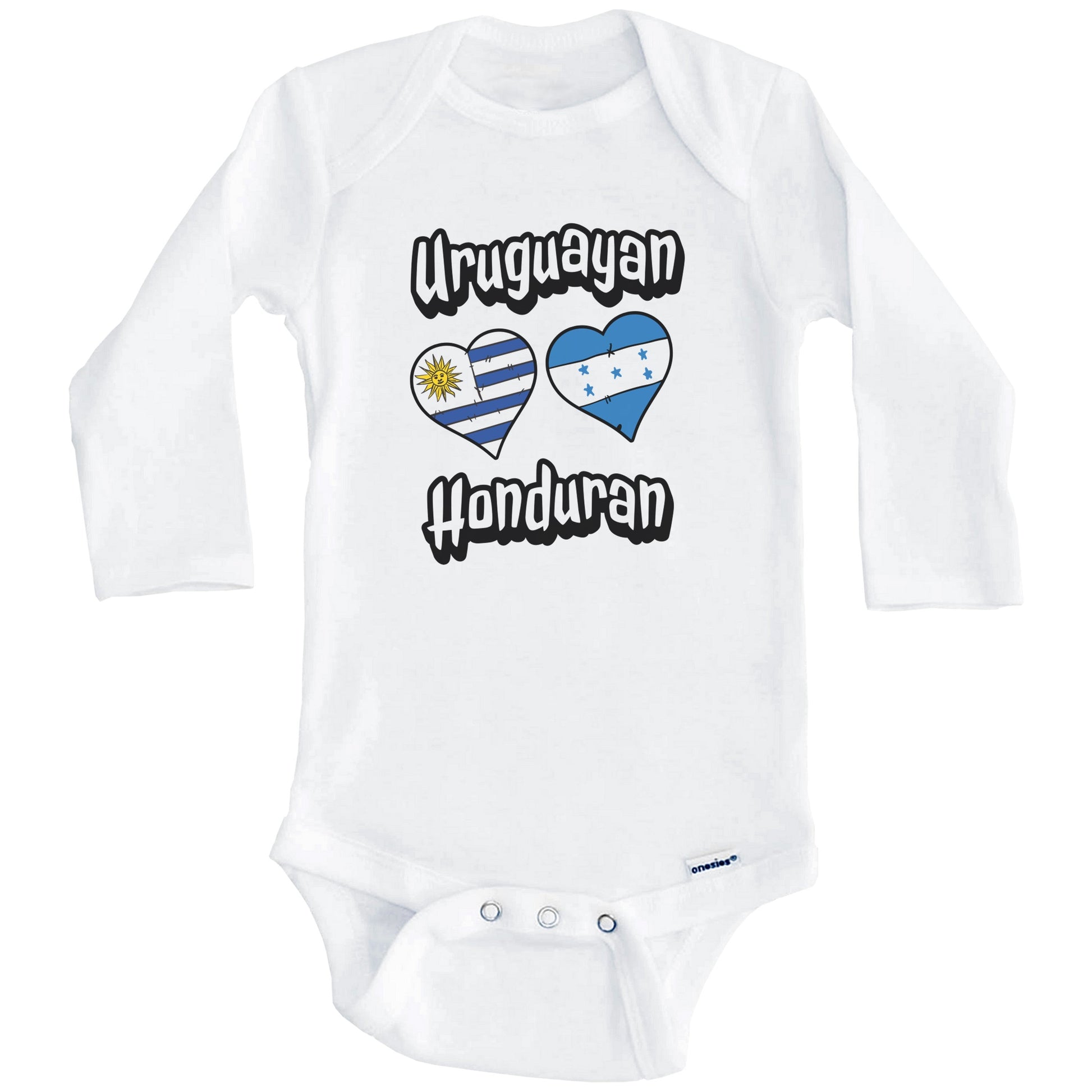 Uruguayan Honduran Flag Heart Combo Uruguay Honduras Baby Bodysuit (Long Sleeves)