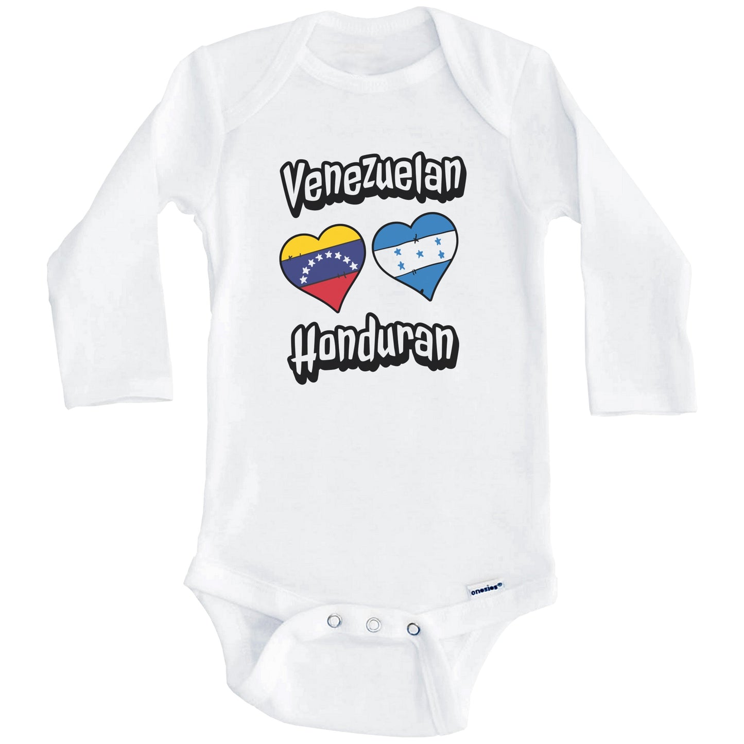 Venezuelan Honduran Flag Heart Combo Venezuela Honduras Baby Bodysuit (Long Sleeves)