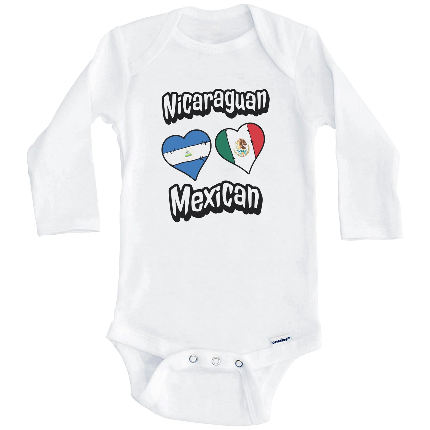 Nicaraguan Mexican Flag Heart Combo Nicaragua Mexico Baby Bodysuit (Long Sleeves)