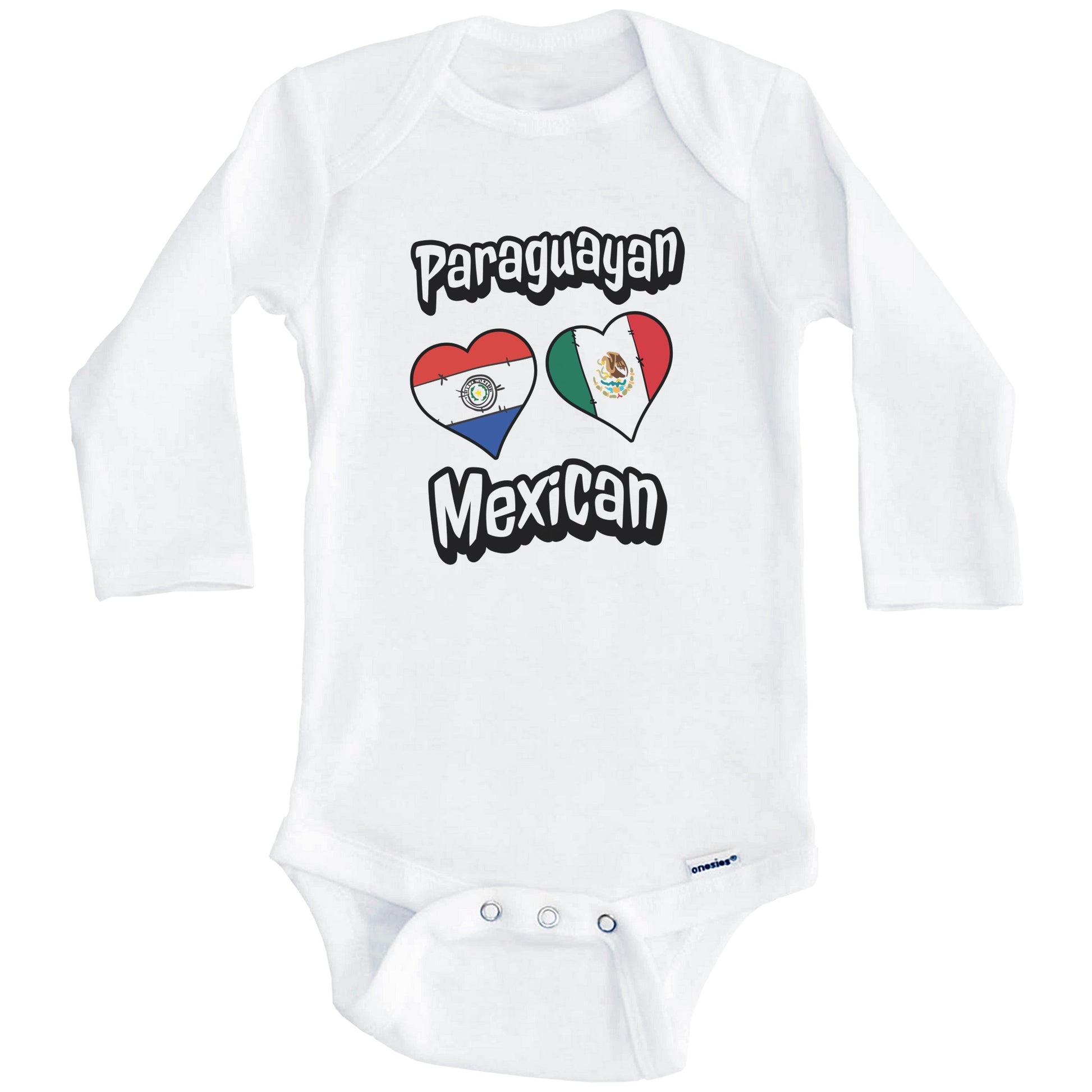 Paraguayan Mexican Flag Heart Combo Paraguay Mexico Baby Bodysuit (Long Sleeves)