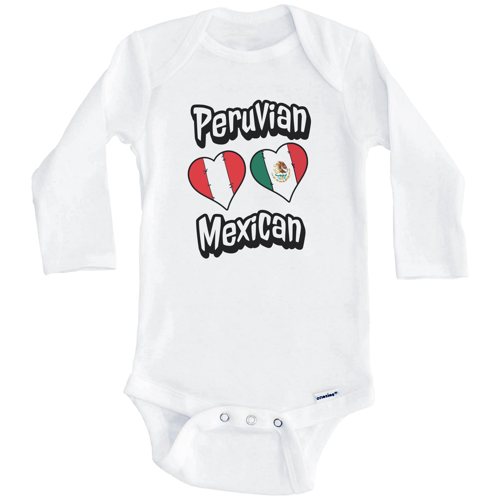 Peruvian Mexican Flag Heart Combo Peru Mexico Baby Bodysuit (Long Sleeves)