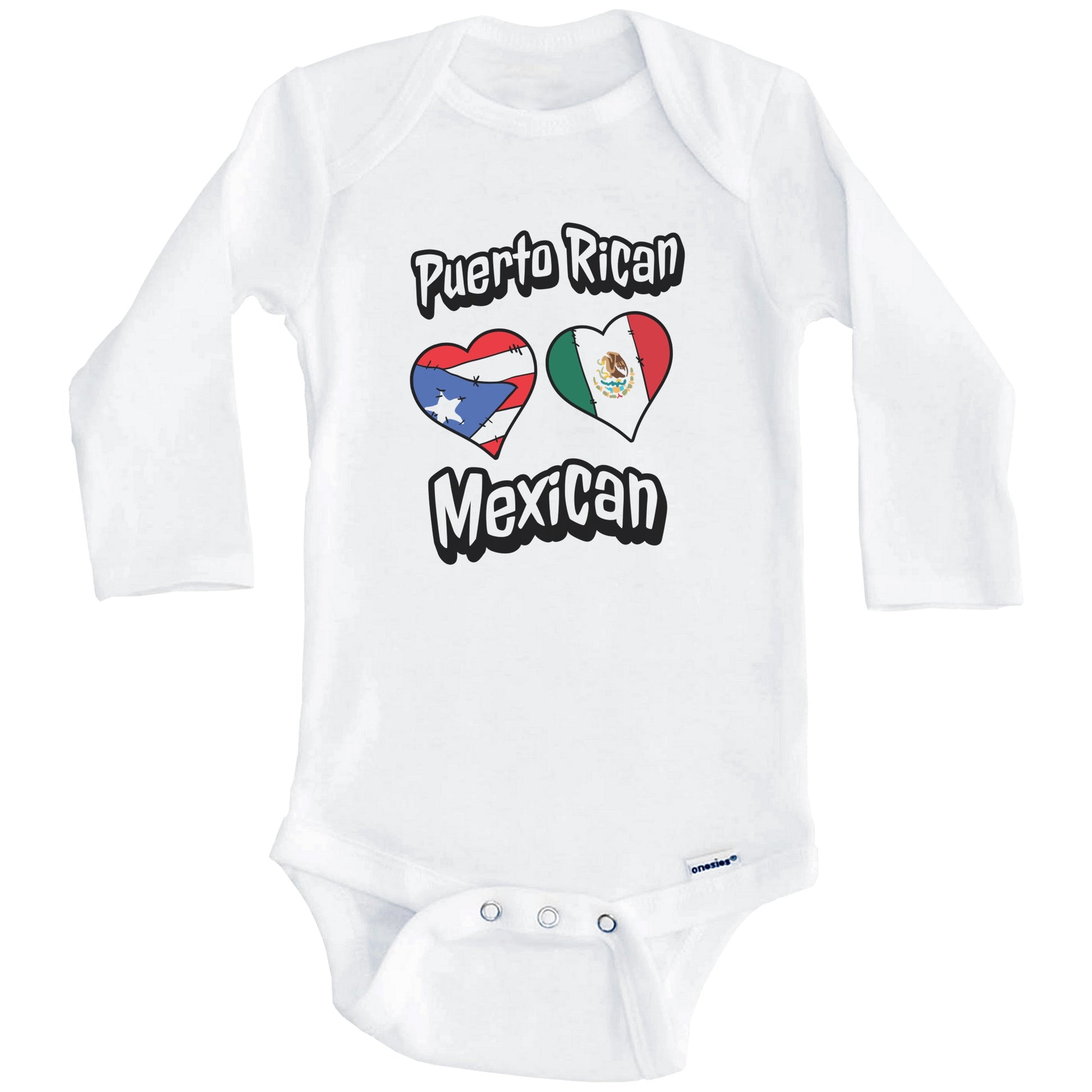 Puerto Rican Mexican Flag Heart Combo Puerto Rico Mexico Baby Bodysuit (Long Sleeves)