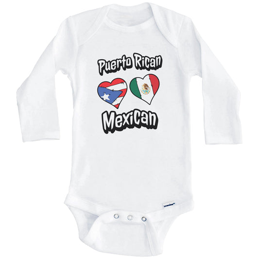 Puerto Rican Mexican Flag Heart Combo Puerto Rico Mexico Baby Bodysuit (Long Sleeves)
