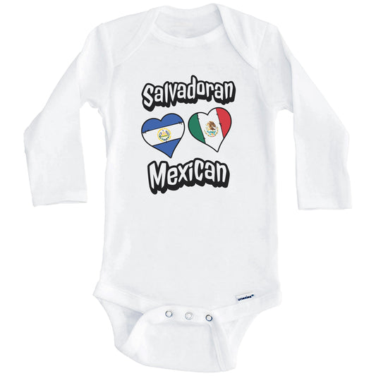 Salvadoran Mexican Flag Heart Combo El Salvador Mexico Baby Bodysuit (Long Sleeves)