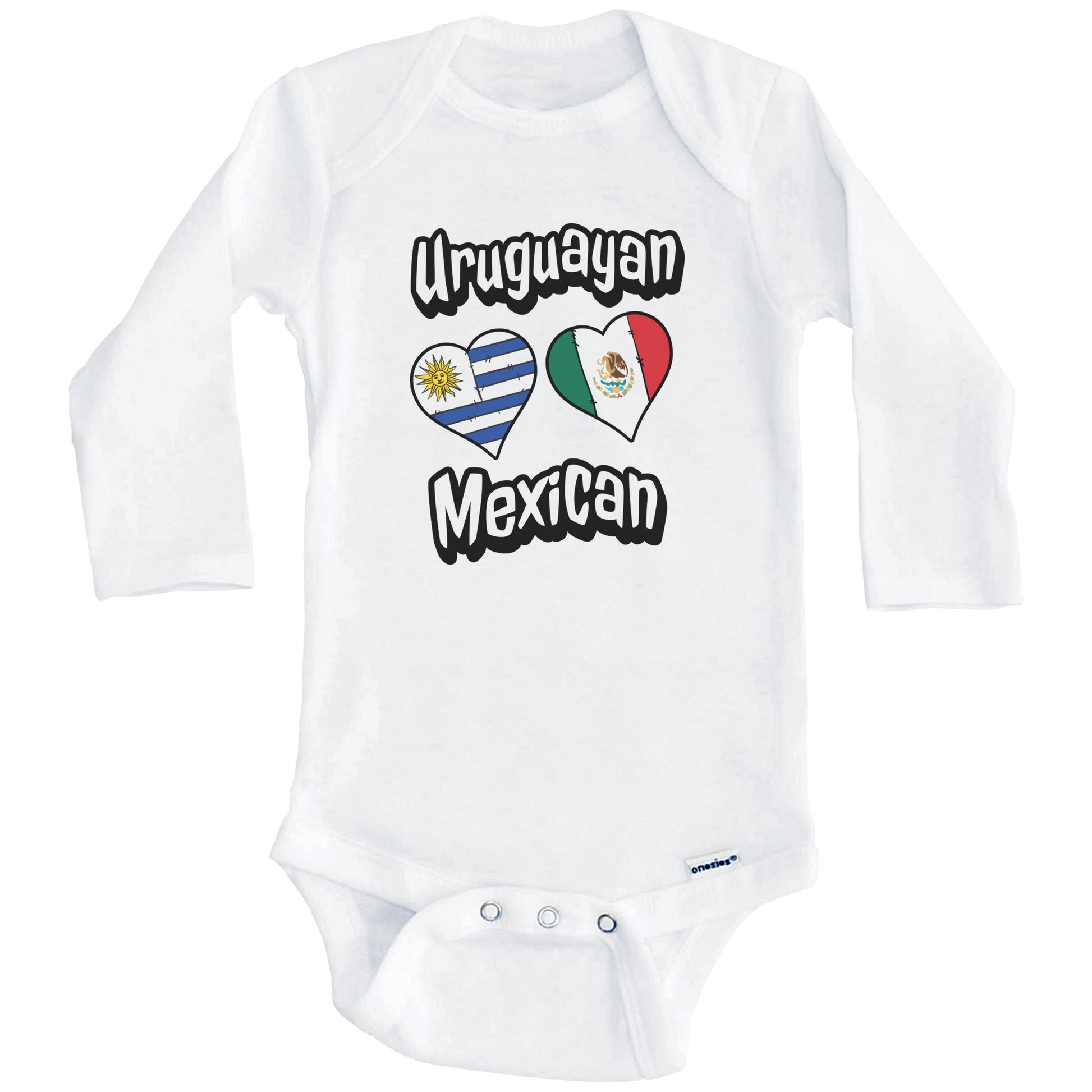 Uruguayan Mexican Flag Heart Combo Uruguay Mexico Baby Bodysuit (Long Sleeves)