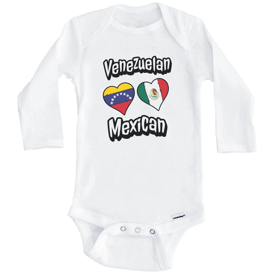 Venezuelan Mexican Flag Heart Combo Venezuela Mexico Baby Bodysuit (Long Sleeves)