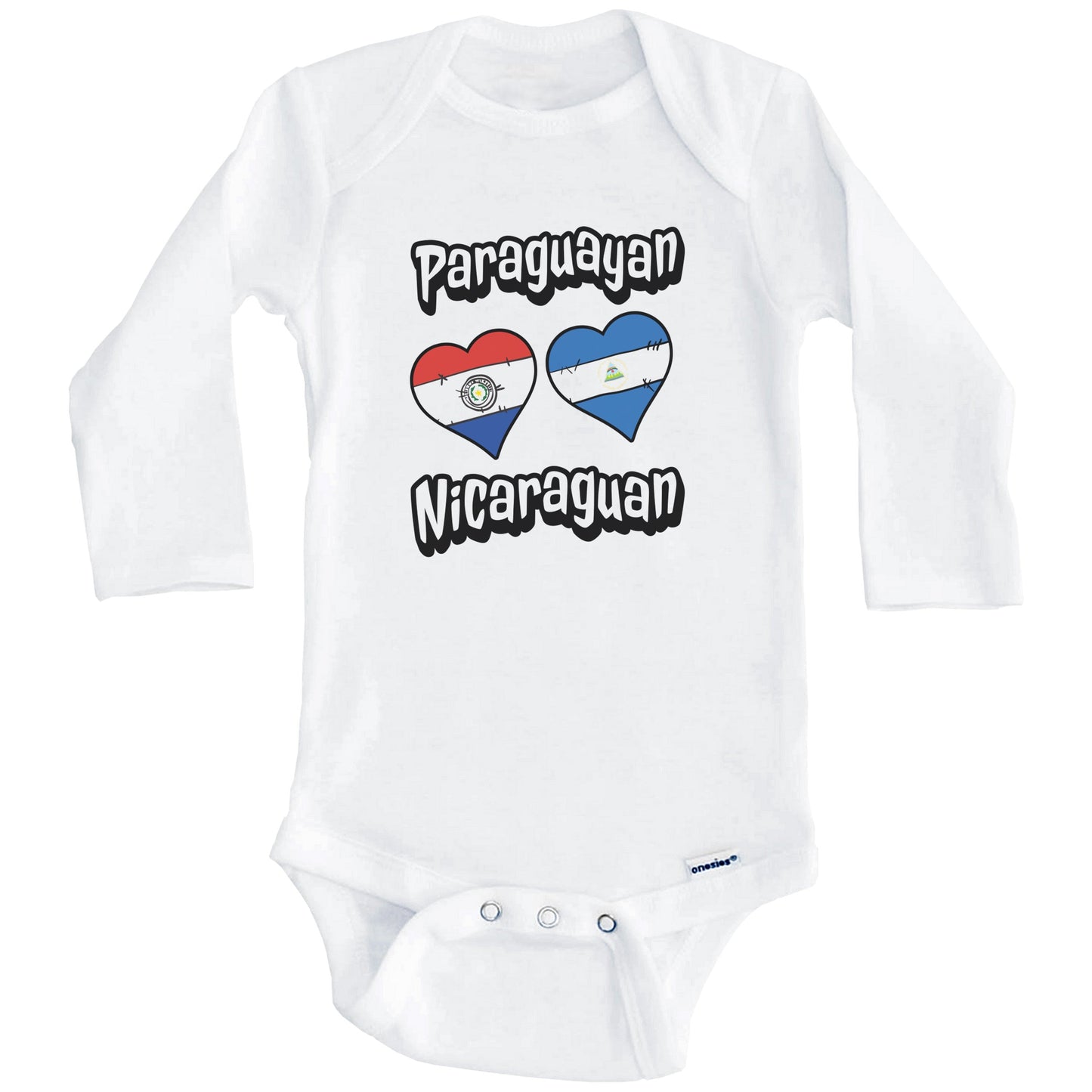 Paraguayan Nicaraguan Flag Heart Combo Paraguay Nicaragua Baby Bodysuit (Long Sleeves)