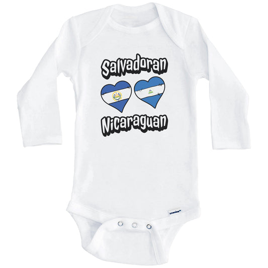 Salvadoran Nicaraguan Flag Heart Combo El Salvador Nicaragua Baby Bodysuit (Long Sleeves)