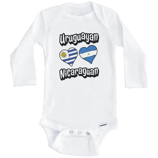 Uruguayan Nicaraguan Flag Heart Combo Uruguay Nicaragua Baby Bodysuit (Long Sleeves)