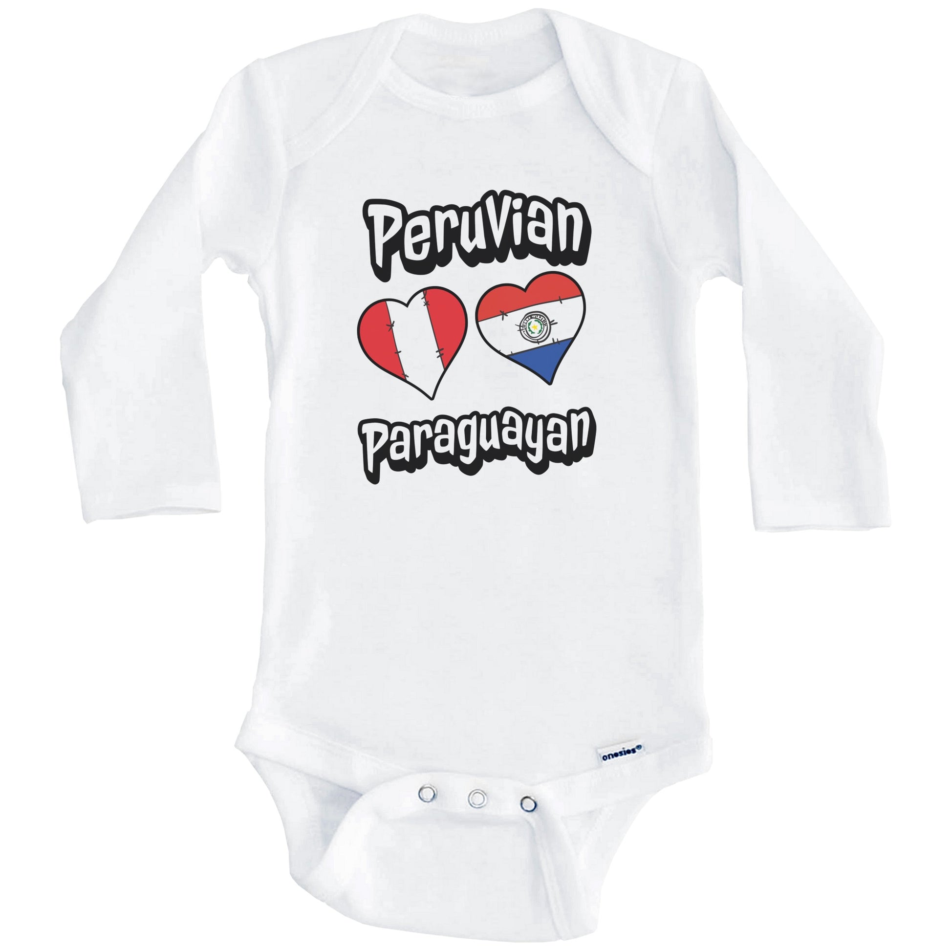 Peruvian Paraguayan Flag Heart Combo Peru Paraguay Baby Bodysuit (Long Sleeves)