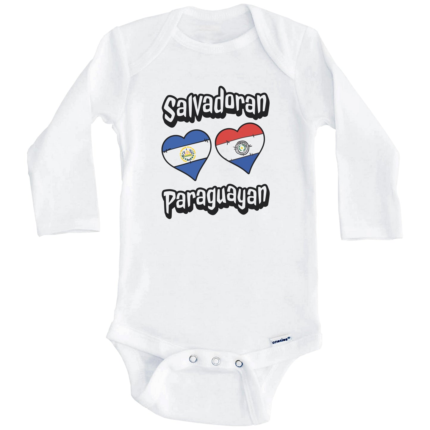Salvadoran Paraguayan Flag Heart Combo El Salvador Paraguay Baby Bodysuit (Long Sleeves)