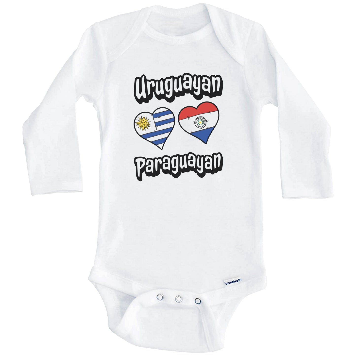 Uruguayan Paraguayan Flag Heart Combo Uruguay Paraguay Baby Bodysuit (Long Sleeves)