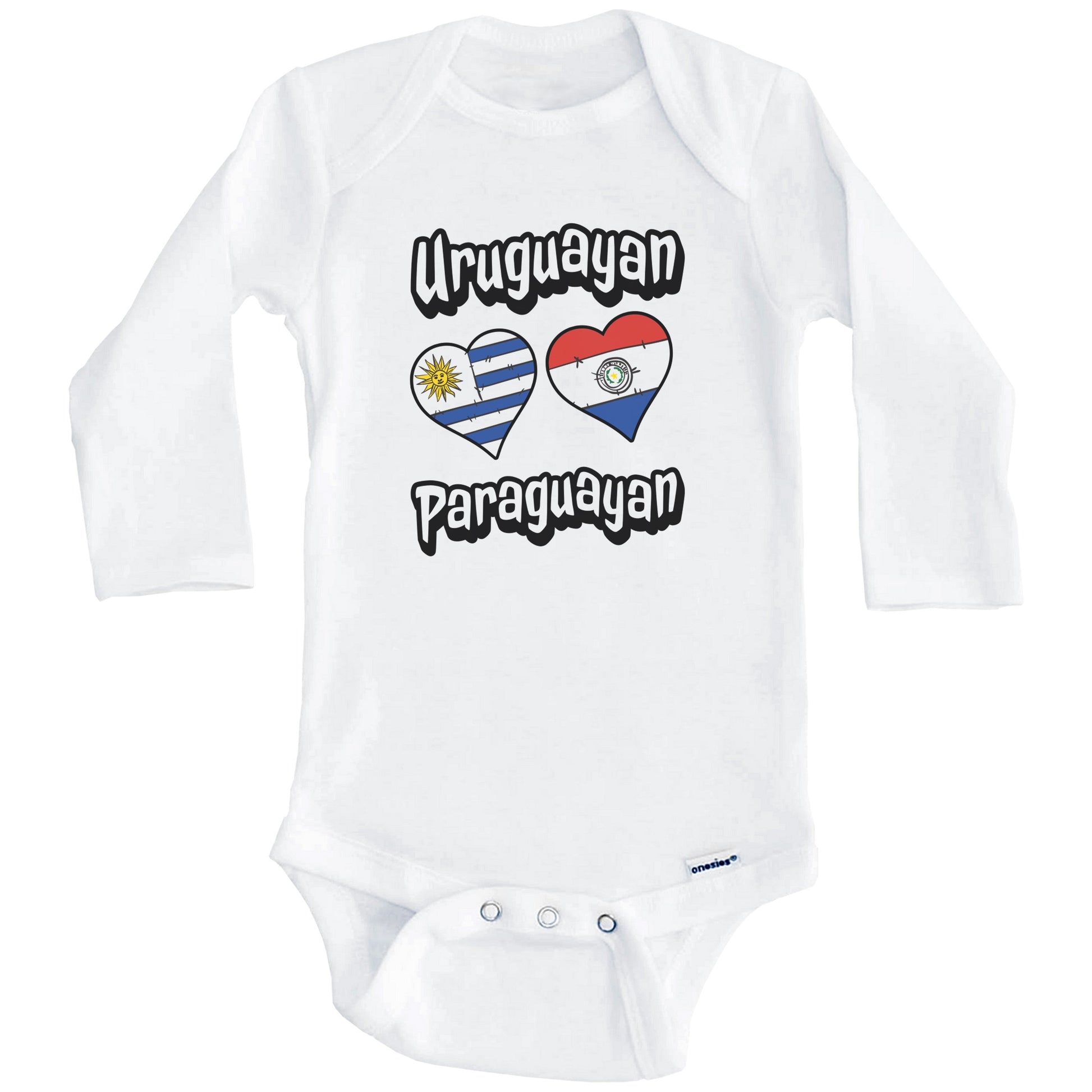 Uruguayan Paraguayan Flag Heart Combo Uruguay Paraguay Baby Bodysuit (Long Sleeves)