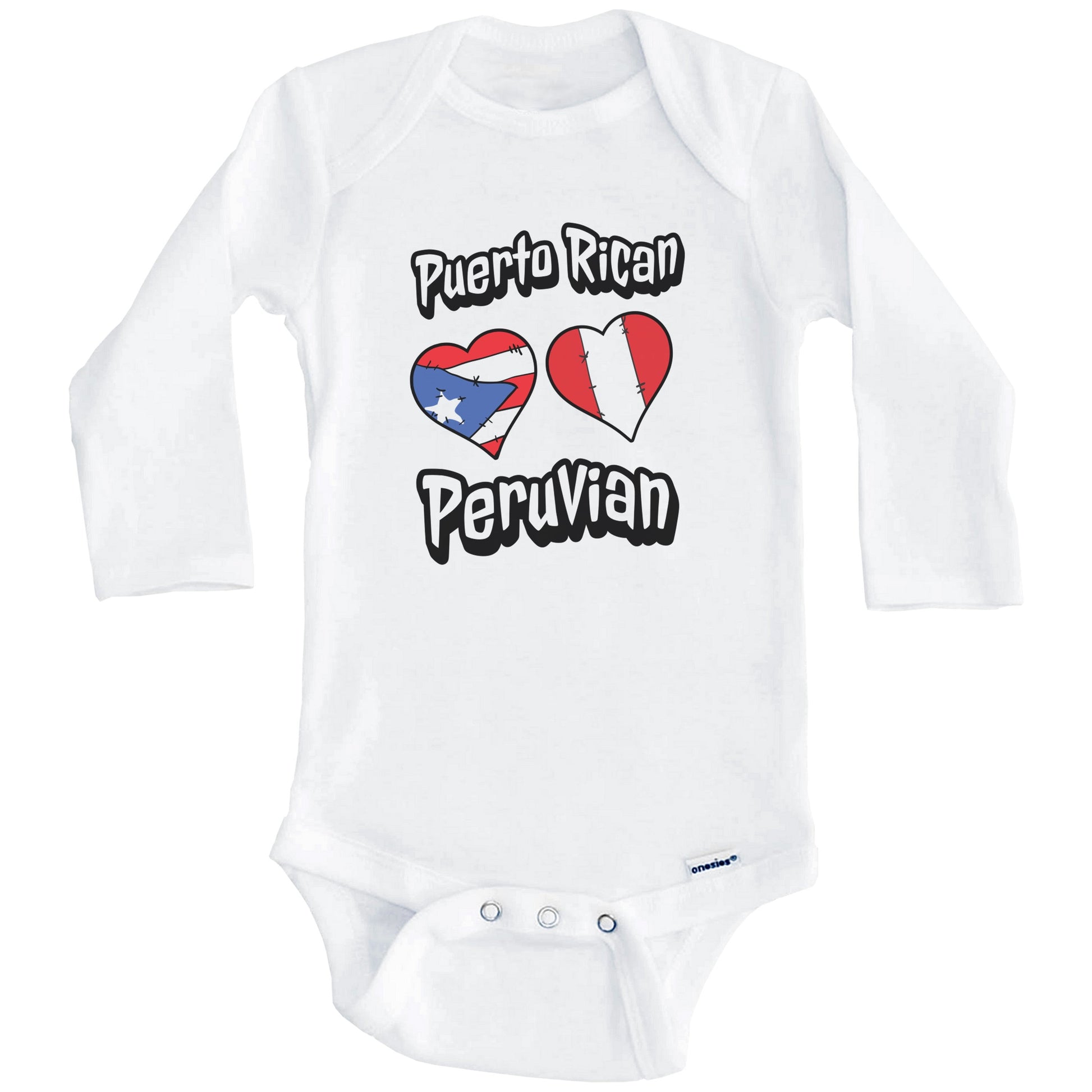 Puerto Rican Peruvian Flag Heart Combo Puerto Rico Peru Baby Bodysuit (Long Sleeves)