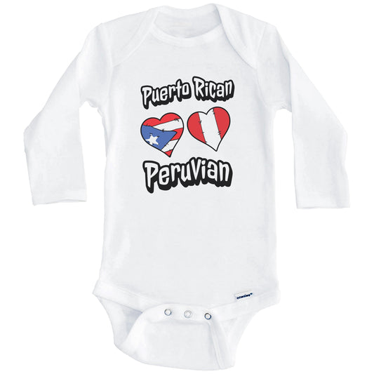 Puerto Rican Peruvian Flag Heart Combo Puerto Rico Peru Baby Bodysuit (Long Sleeves)