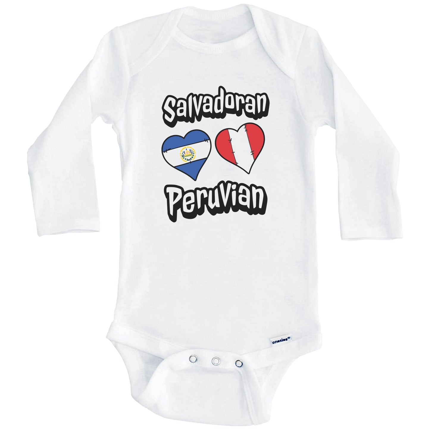 Salvadoran Peruvian Flag Heart Combo El Salvador Peru Baby Bodysuit (Long Sleeves)