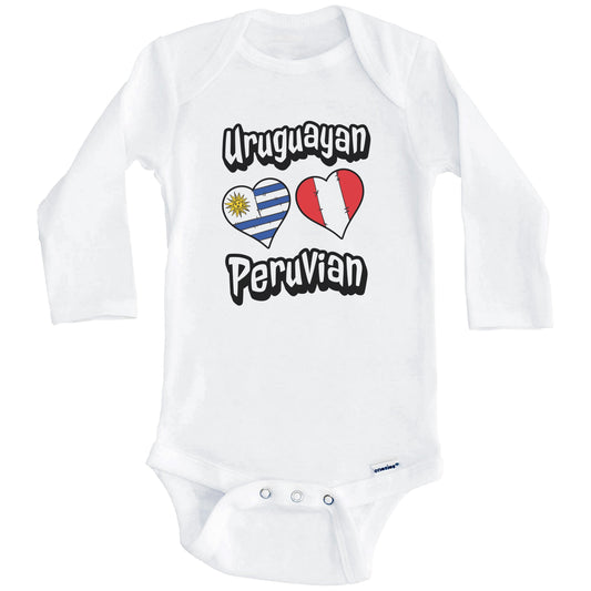 Uruguayan Peruvian Flag Heart Combo Uruguay Peru Baby Bodysuit (Long Sleeves)