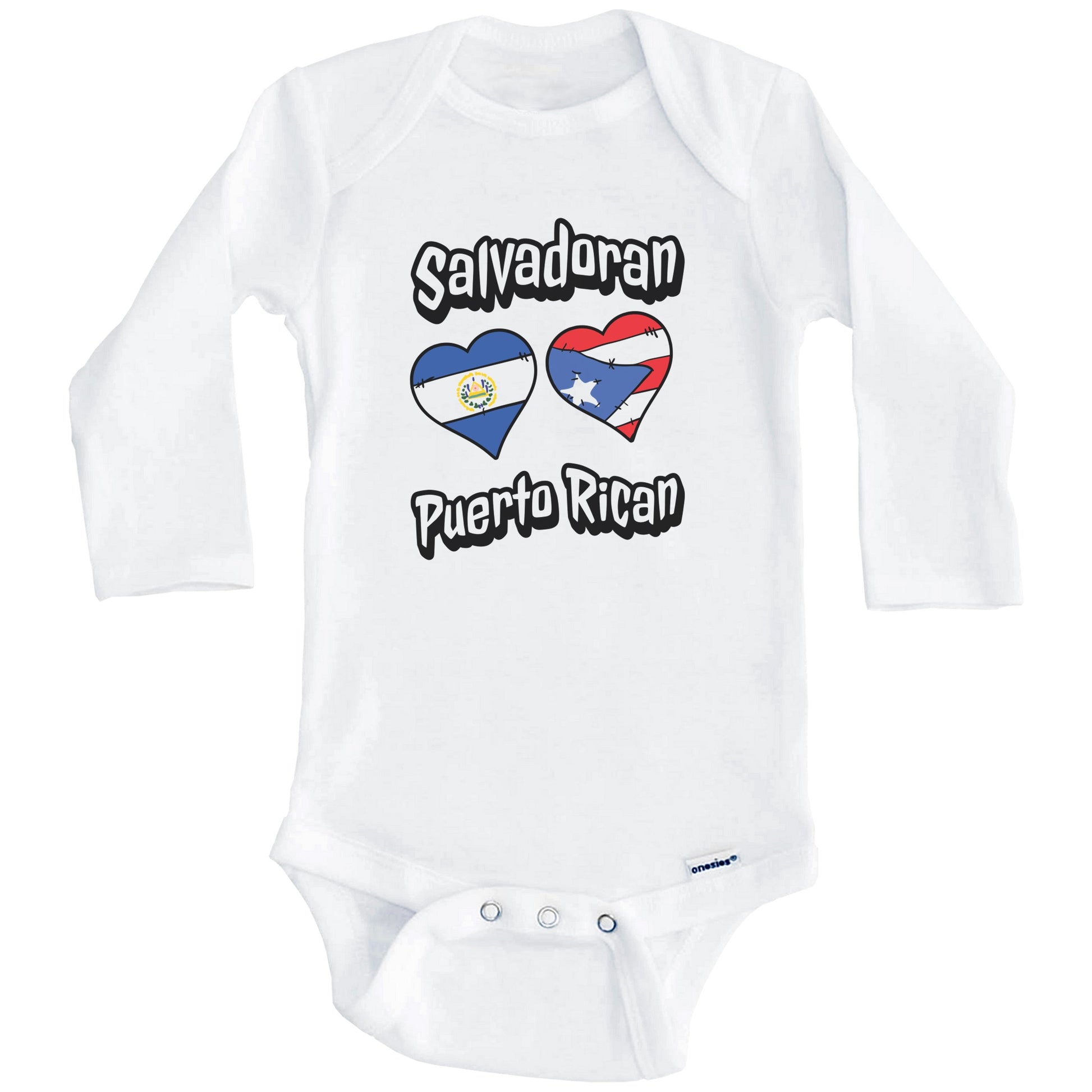 Salvadoran Puerto Rican Flag Hearts El Salvador Puerto Rico Baby Bodysuit (Long Sleeves)