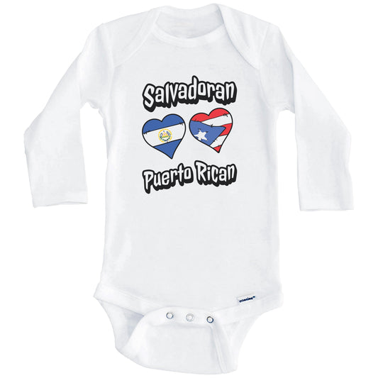 Salvadoran Puerto Rican Flag Hearts El Salvador Puerto Rico Baby Bodysuit (Long Sleeves)