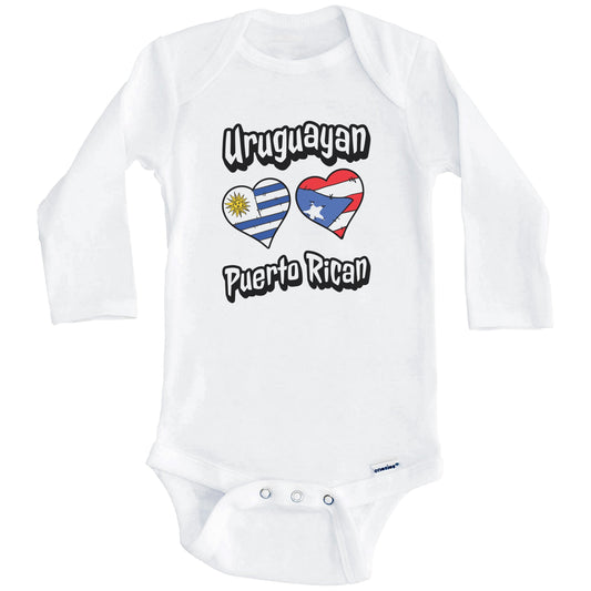 Uruguayan Puerto Rican Flag Heart Combo Uruguay Puerto Rico Baby Bodysuit (Long Sleeves)