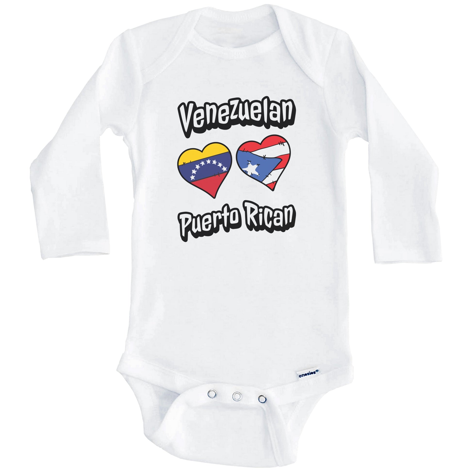 Venezuelan Puerto Rican Flag Hearts Venezuela Puerto Rico Baby Bodysuit (Long Sleeves)