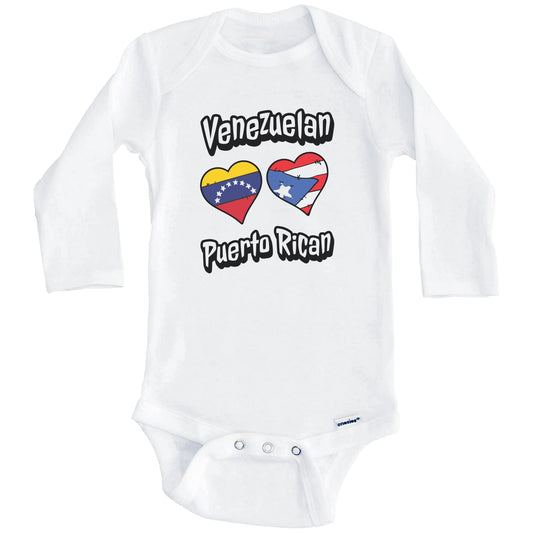 Venezuelan Puerto Rican Flag Hearts Venezuela Puerto Rico Baby Bodysuit (Long Sleeves)