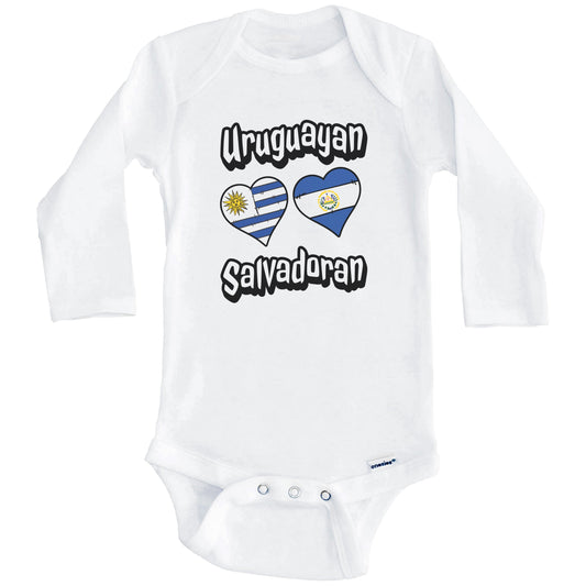 Uruguayan Salvadoran Flag Heart Combo Uruguay El Salvador Baby Bodysuit (Long Sleeves)