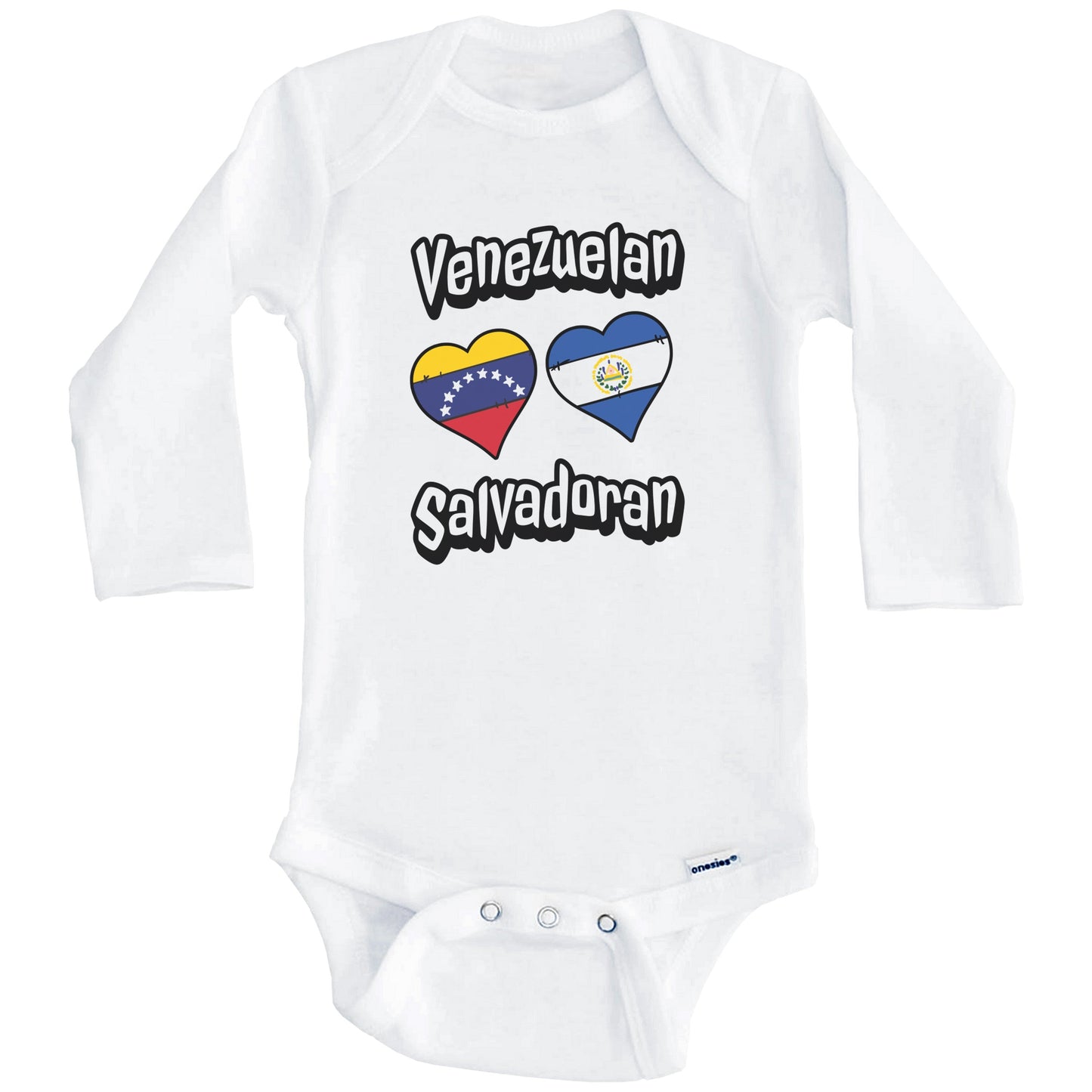 Venezuelan Salvadoran Flag Heart Combo Venezuela El Salvador Baby Bodysuit (Long Sleeves)