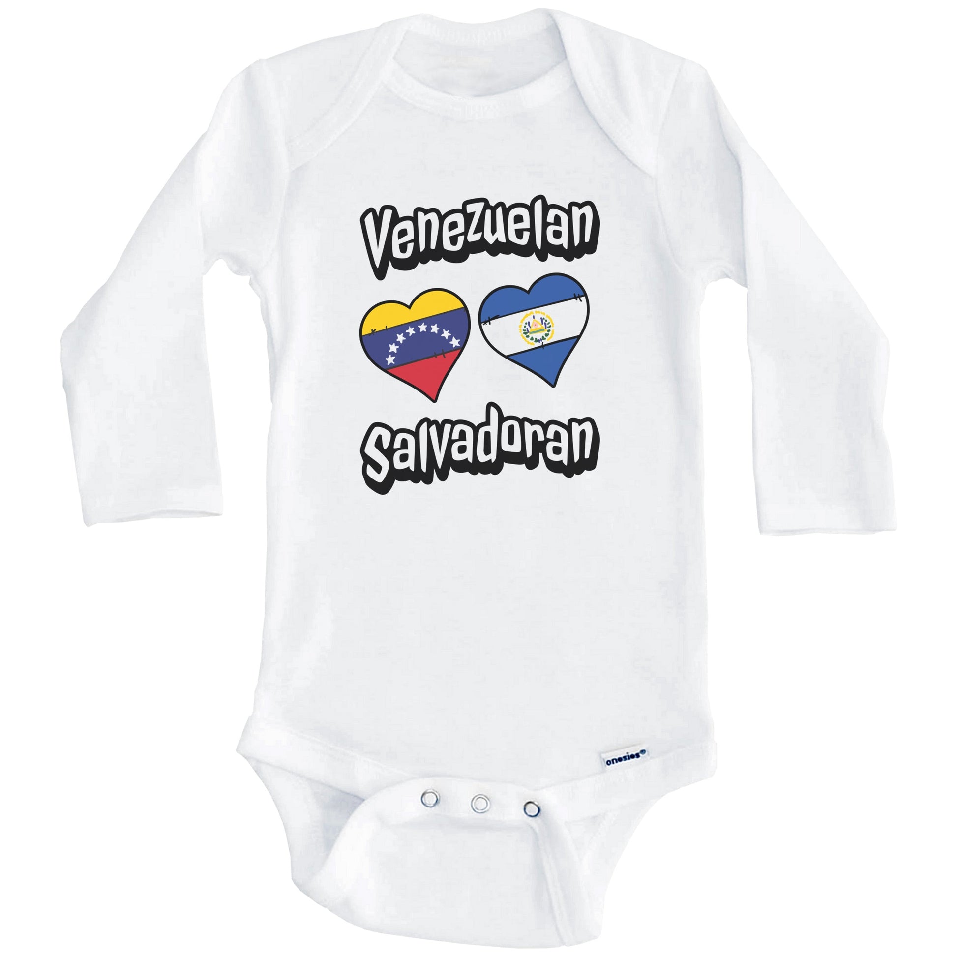 Venezuelan Salvadoran Flag Heart Combo Venezuela El Salvador Baby Bodysuit (Long Sleeves)