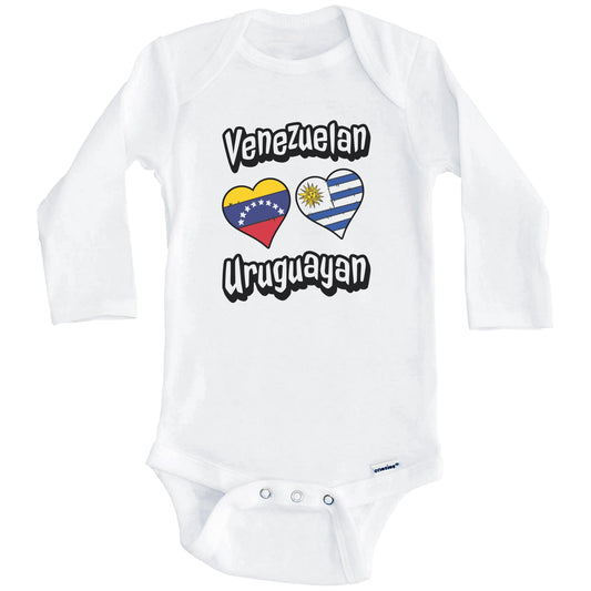 Venezuelan Uruguayan Flag Heart Combo Venezuela Uruguay Baby Bodysuit (Long Sleeves)
