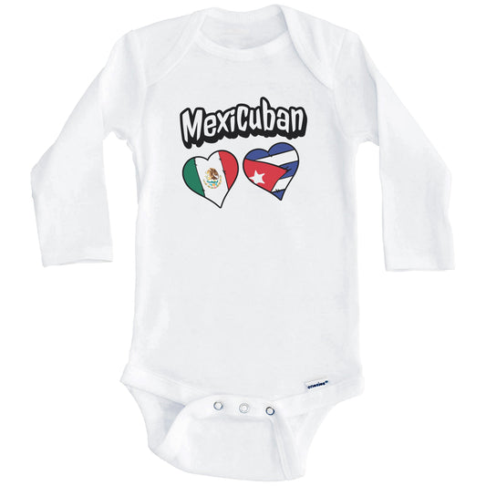 Mexicuban Mexican Cuban Flag Heart Combo Mexico Cuba Baby Bodysuit (Long Sleeves)